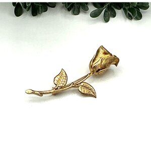 Gold Tone Rose Flower Brooch Pin Elegant Jewelry Accessory For Women